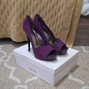 Bakers Y2K Purple Suede Peep-toe Platform Heels - Size 8 1/2